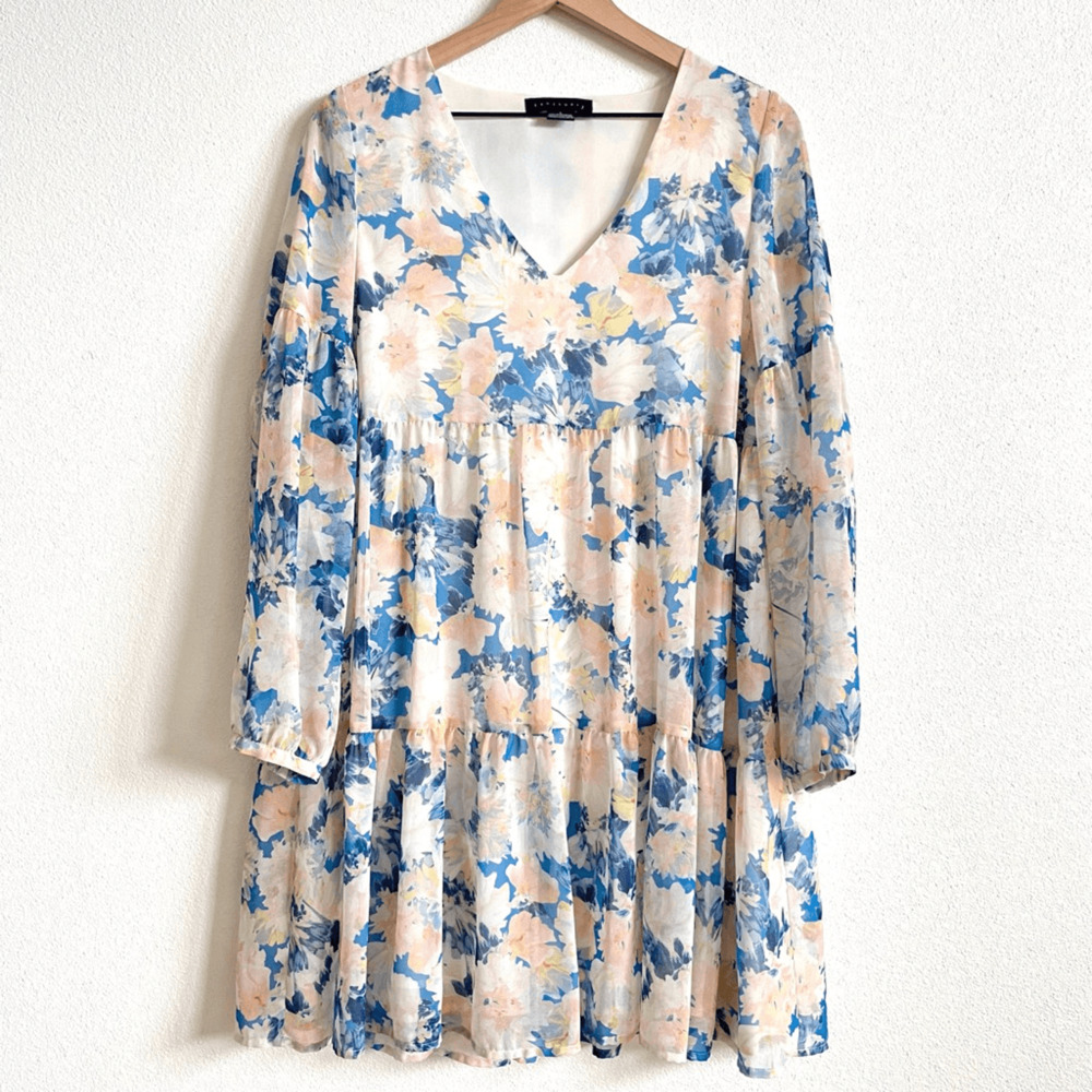 Sanctuary Blue and Pink Floral Tiered Babydoll Mini Dress Women’s size 4
